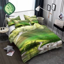 HELENGILI 3D Bedding Set Swan Print Duvet cover set lifelike bedclothes with pillowcase bed set home Textiles #TE-01 2024 - buy cheap