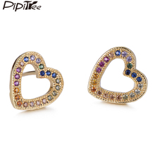 Pipitree Romantic Hollow Love Heart Stud Earrings for Women Girls Lovers Copper Multi CZ Zircon Wedding Earrings Jewelry Gift 2024 - buy cheap