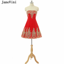 JaneVini Short Bridesmaid Dresses A Line Strapless Beaded Gold Lace Applique Arabic Red Prom Gowns Vestido De Festa De Casamento 2024 - buy cheap