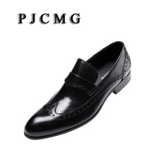 PJCMG Fashion Men Oxford Wedding Male Slip-On Pointed Toe Office Genuine Leather Dress Black/Brown Size 38-44 Shoes 2024 - buy cheap