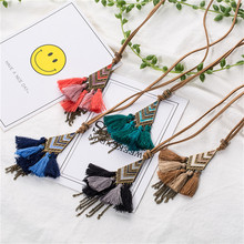 Bohemian vintage tassel necklace Ethnic statement fringe Pendant necklaces for women Leather long sweater chain jewelry 2019 2024 - buy cheap