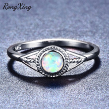 Rongxing pequeno redondo branco/azul/roxo fogo opala olho em forma de anéis para as mulheres prata cor anel jóias de halloween 2024 - compre barato