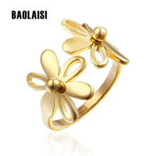 BAOLAISI-anillo de acero inoxidable para mujer, sortija de doble flor, Color dorado y plateado, joyería para fiesta 2024 - compra barato