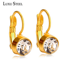 LUXUSTEEL Top Selling Stainless Steel Luxury Clip Earring Zircon Fashion Brilliant Round Ladies Wedding Earring For Christmas 2024 - buy cheap