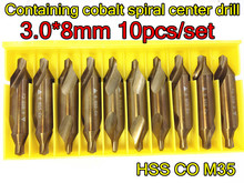 3.0*8mm escova 10 tamanhos hss co m35 60 graus contendo cobalto espiral centro broca de processamento de aço inoxidável etc. 2024 - compre barato
