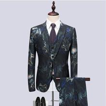 (Jaqueta + colete + calça) 2019, vestes masculinos de cor floral, vestidos de festa, slim fit, para homens de negócios, casamento, tamanho integral 2024 - compre barato