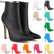 Concise Black Leather short Boots smooth surface Woman ankle Boots thin Heel pointed toe Booties Autumn Winter Female Shoes 2024 - buy cheap