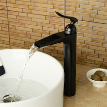 Grifo de lavabo en cascada para baño, grifería de fregadero de agua fría y caliente, mezclador de fregadero, color negro 2024 - compra barato