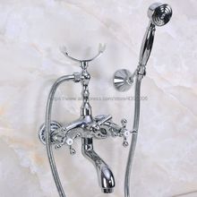 Polished Chrome Wall Mount Tub Faucet with Handshower Telephone Style Wall Mount Dual Handles Bathtub Sink Mixer Taps Bna234 2024 - buy cheap