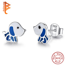BELAWANG 925 Sterling Silver Animal Dog Stud Earring for Women Children Kids Blue Enamel Earrings Silver Jewelry Bijoux Femme 2024 - buy cheap