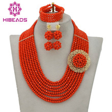Orange Coral African Beads Jewelry Set Nigerian Beads Jewelry Set for Wedding Fashion Jewelry Set Free Shipping GS379 2024 - buy cheap