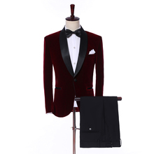Suit 2 piece jacket pants Burgundy velvet men's suit formal groom suit custom fashion tuxedo suit wedding 2024 - buy cheap