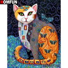 HOMFUN-pintura de diamante 5D DIY "Gato de dibujos animados", bordado de diamantes de imitación cuadrados o redondos, estilo punto de cruz 5D, decoración del hogar, A13003 2024 - compra barato