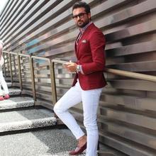 Traje rojo informal con pantalones blancos para hombre, esmoquin personalizado para fiesta de boda, traje de graduación, Blazer 2024 - compra barato