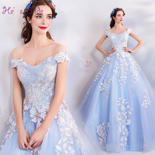 He's Bride-Vestido De Novia largo hasta el suelo, elegante, azul, con cuello De barco, con cordones en la espalda, personalizado, De talla grande 2024 - compra barato