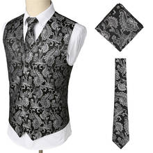 Men's Black Paisley Jacquard Waistcoat Vest Handkerchief Party Wedding Tie Vest Suit Pocket Square Set Chalecos Para Hombre XXXL 2024 - buy cheap
