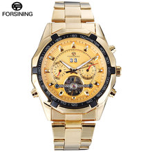 Forsining relógio mecânico masculino de luxo, pulseira esqueleto de aço inoxidável automático 2024 - compre barato