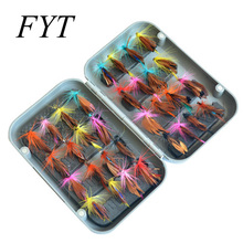 32Pcs/Lot Artificial Fishing hooks Lures with Waterproof Fishing Tackle Box Different Color Flies Single Fly Fish Hooks 2024 - buy cheap