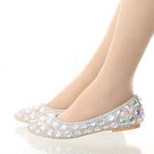 Spring color rhinestone crystal pointed flat bridal wedding shoes banquet dress all-match comfortable large size women's shoes 2024 - buy cheap
