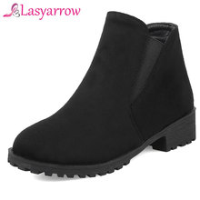 Lasyarrow 2018 Fashion Black Red Platform Boots Punk Rock Slip on Chunky Ankle Boots Low Heel Autumn Martin Boots For Women F147 2024 - buy cheap