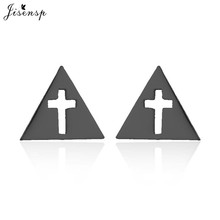 Jisensp Simple Geometric Triangle Stud Earrings for Women Punk Cross Earrings Black Stainless Steel Ear Jewelry Earing oorbellen 2024 - buy cheap