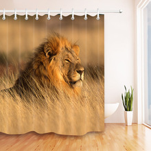 LB-cortina de ducha de león africano grande para baño, tela impermeable Extra larga para decoración de bañera, Animal salvaje tumbado en la hierba 2024 - compra barato