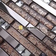 strip brown glass mixed stainless steel metal mosaic for bathroom shower tiles kitchen backsplash tiles HMEE006 2024 - buy cheap