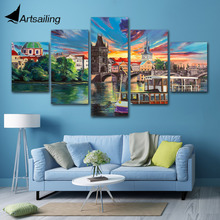 Impresiones en lienzo de paisaje bonito para dormitorio, pintura de pared Modular de ciudad, pinturas decorativas modernas, 5 piezas 2024 - compra barato