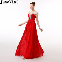 Janevini vestidos de dama de honra vermelhos, longo 2018 cristal amor em uma linha vestido de festa de casamento para convidados 2024 - compre barato