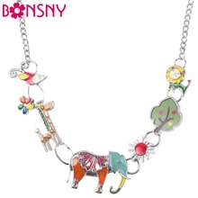 Bonsny colar de esmalte feminino, joias em liga de elefante com pingente de leão e girafa, nova moda 2016 2024 - compre barato