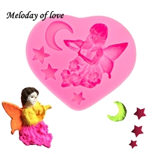 Angel girl moon and stars chocolate cake decorating tools DIY fondant silicone mold Sugarpaste Craft Bakeware wholesale T0015 2024 - buy cheap