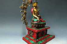 Tibet bronze puro 24k dourado turquesa coral vermelho rubi beryl sakyamuni buddha 2024 - compre barato