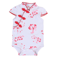 Ropa Infantil para niñas, mono con encaje Floral, estilo Cheongsam, traje de playa estampado de flores, trajes de 0 a 18M 2024 - compra barato