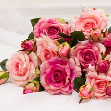 Buquê de rosas artificiais em seda para casa, flor de noiva, para decoração de carro de casamento, decoração de festa de casamento 2024 - compre barato