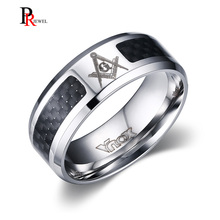 Masonic Men's Ring Stainless Steel Unique Carbon Fiber 8mm Punk Male Alliance Jewelry US Size 4 5 6 7 8 9 10 11 12 2024 - buy cheap