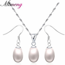 Sterling Silver Jewelry 100% Freshwater Pearl + Sterling Silver 925 Jewelry Sets Solid Silver Free Shipping 2024 - buy cheap