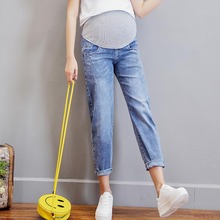 Vintgae Washed Denim Maternity Jeans for Pregnant Women  Elastic Waist Belly Loose Pants Pregnancy Gravidas Clothing 2021 2024 - купить недорого