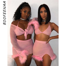 BOOFEENAA Feathers Sexy Two Piece Skirt Set Beach Summer Clothes for Women 2pcs Short Set Club Night Out Outfits C54-I22 2024 - buy cheap