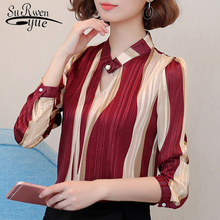 Fashion Womens Tops And Blouses 2021 Striped Chiffon Blouse Shirt Long Sleeve Women Shirts Plus Size Tops Women Blouse Z06 60 2024 - buy cheap