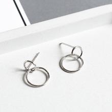 Серьги-пусеты из серебра 925 пробы с двойным кольцом для женщин и девочек, модные серьги из стерлингового серебра 2024 - купить недорого
