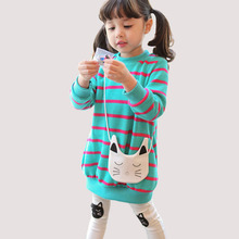 Комплекты одежды для девочек, демисезонный детский хлопковый комплект в полоску с длинным рукавом + леггинсы, комплект одежды для девочек из двух предметов 2024 - купить недорого