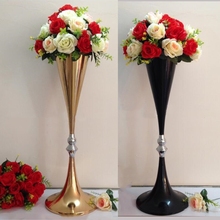 Vaso de mesa para flores, vaso de mesa com 70cm de altura dourado/preto de metal para casamento 2024 - compre barato