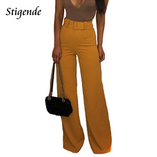 Stigende Casual Solid Belt Trouser Womens High Waist Wide Leg Straight Pants Ladies Elegant Trousers Pants Pantalones Mujer 2024 - buy cheap