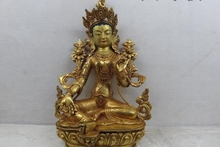 12.5 Tibet roxo Cobre Gild TaRa Verde Guan Yin Kwan Yin-Deusa Estátua de Buda 2024 - compre barato