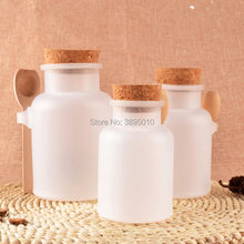 Empty PP white Plastic Bath Salt Comestic Powder Bottle Jar Pot with Wooden Cork Spoon Bath Salt Bottle F366 2024 - buy cheap