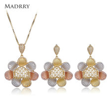 Madrry Luxury Spray Sand Flower Shape Necklace Earrings Three Tone Color Zircon Jewelry For Women Girls Dress Party Banquet Sets 2024 - buy cheap