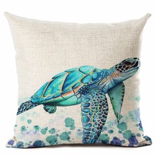 Oceano estilo aquarela tartaruga mar lance travesseiro capa de almofada decoração para casa impresso linho quadrado casa decoração fronha housse 2024 - compre barato