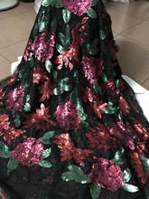 CiCi-52517 tecido de renda com lantejoulas e flores, tecido bordado de renda de tule francês com lantejoulas 2024 - compre barato