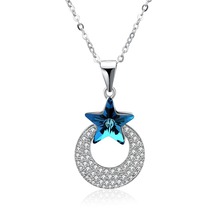 925 mujeres de plata esterlina collares azul colgante de cristal con forma de estrella de Luna S925 para collares Lady Charm fiesta lleva joyería fina 2024 - compra barato