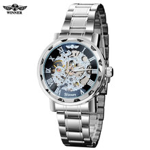 Winner band men fashion casual sports Automatic self wind Mechanical Skeleton watches Silver black full stainess steel watch 2024 - buy cheap